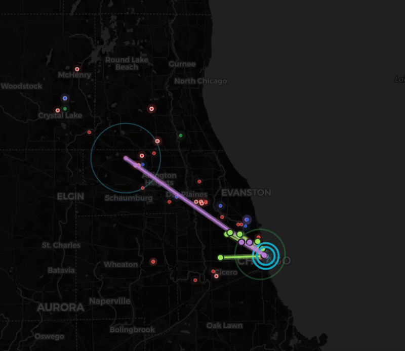 Live map of Chicago Offline MeshCore network showing active nodes across Chicagoland